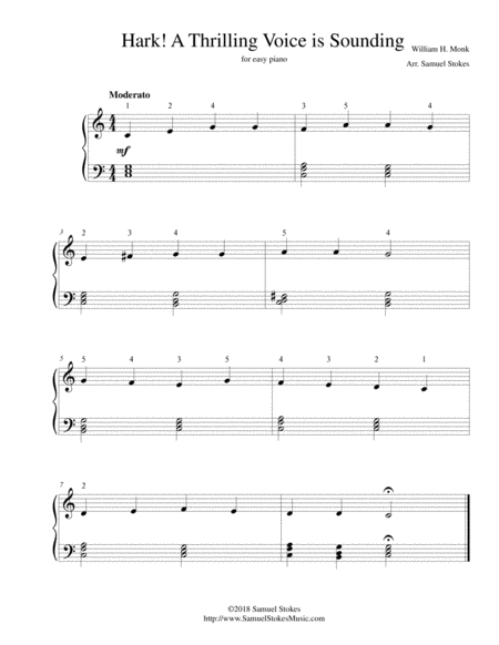 Free Sheet Music Hark A Thrilling Voice Is Sounding For Easy Piano