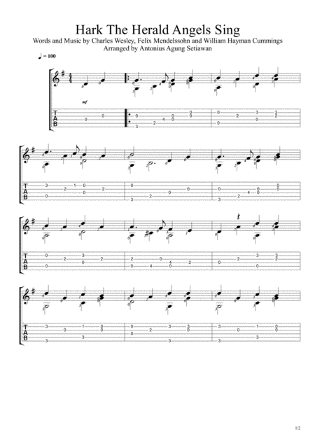 Free Sheet Music Hark The Herald Angels Sing Fingerstyle Guitar Solo