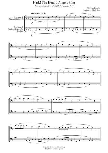 Hark The Herald Angels Sing For Trombone Duet Suitable For Grades 1 5 Sheet Music