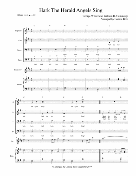 Hark The Herald Angels Sing French Horn In F Satb Piano Sheet Music