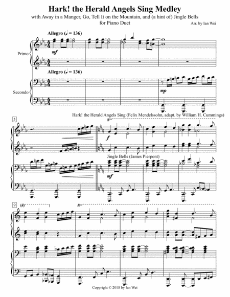 Hark The Herald Angels Sing Medley For Piano Duet Sheet Music