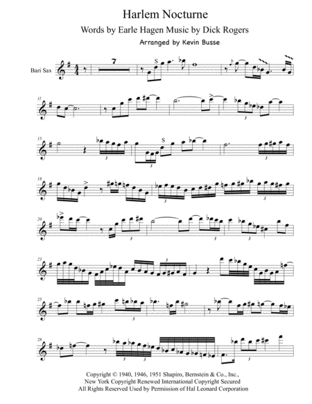 Harlem Nocturne Bari Sax Solo Part Sheet Music