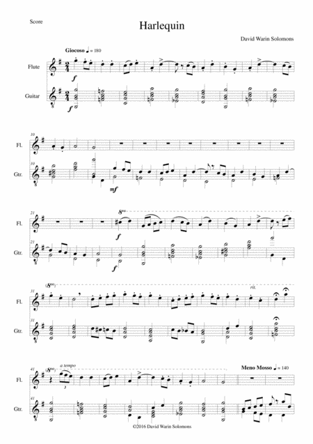 Free Sheet Music Harlequin For Flute And Guitar