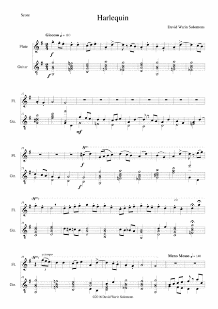 Harlequin For Flute And Guitar Sheet Music