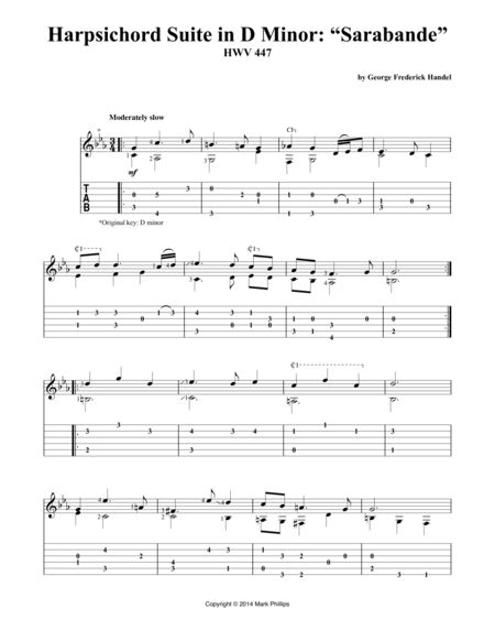 Harpsichord Suite In D Minor Sarabande Sheet Music