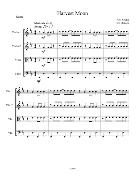 Harvest Moon For String Quartet Sheet Music