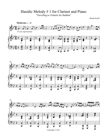 Free Sheet Music Hasidic Melody 1 For Clarinet And Piano