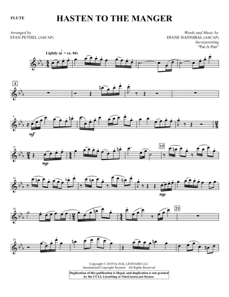 Hasten To The Manger With Pat A Pan Arr Stan Pethel Flute Sheet Music