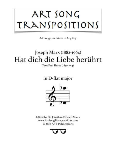 Hat Dich Die Liebe Berhrt D Flat Major Sheet Music