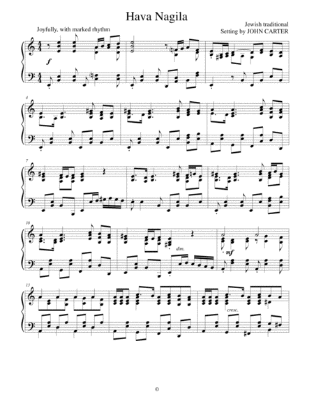 Free Sheet Music Hava Nagila Jewish Folk Dance Tune