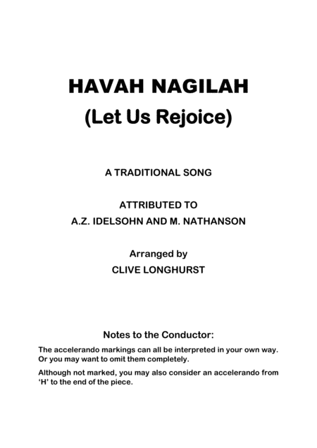 Free Sheet Music Havah Nagilah Let Us Rejoice