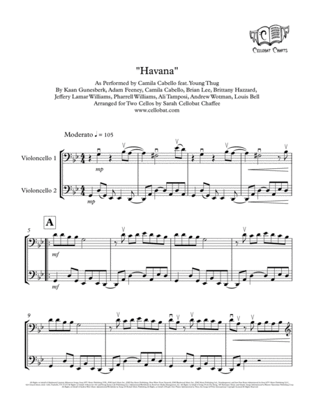 Havana Cello Duet Camila Cabello Young Thug Arr Cellobat Sheet Music