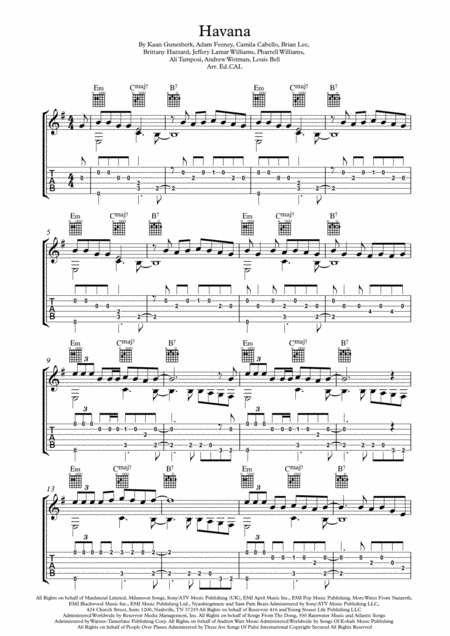 Havana In Em Guitar Solo Sheet Music