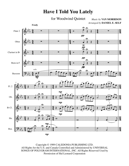 Have I Told You Lately Wind Quintet Sheet Music