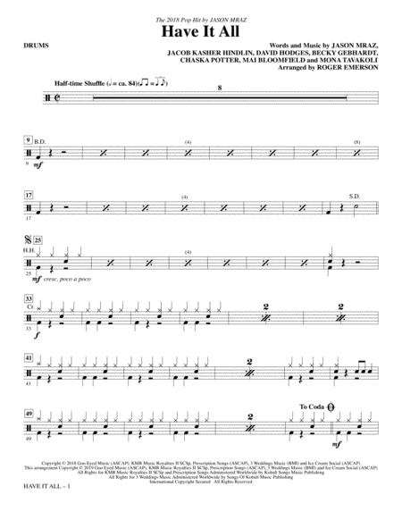 Have It All Arr Roger Emerson Drums Sheet Music