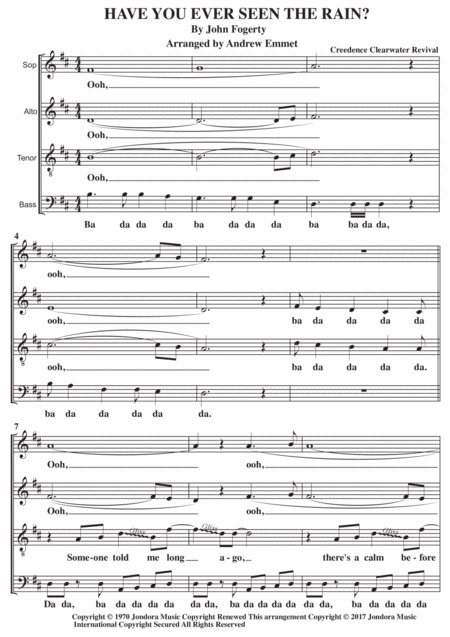 Have You Ever Seen The Rain A Cappella Sheet Music