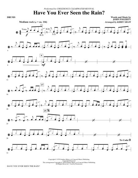 Have You Ever Seen The Rain Arr Kirby Shaw Drums Sheet Music