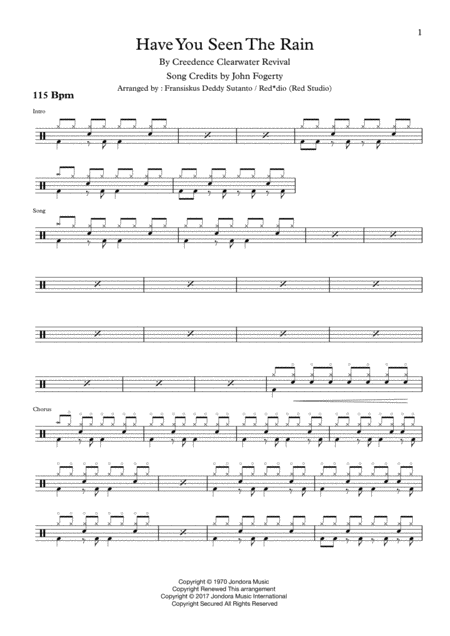 Free Sheet Music Have You Ever Seen The Rain By Creedence Clearwater Revival Ccr Drum Scores