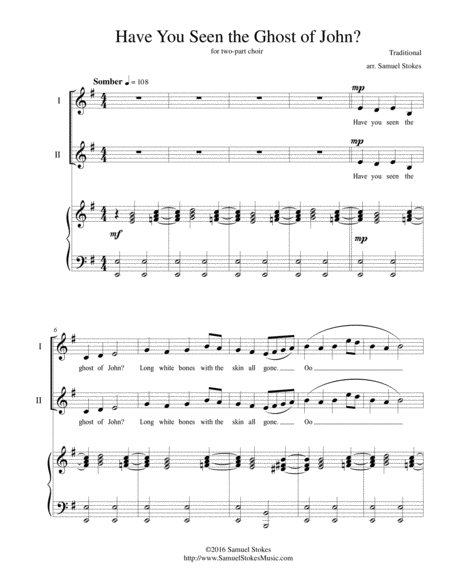 Free Sheet Music Have You Seen The Ghost Of John For 2 Part Choir