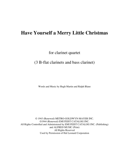 Have Yourself A Merry Little Christmas Clarinet Quartet Sheet Music