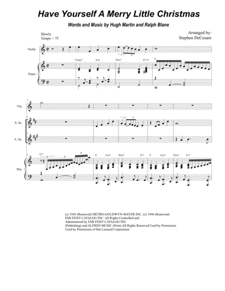Free Sheet Music Have Yourself A Merry Little Christmas Duet For Soprano And Alto Saxophone