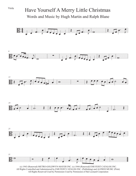 Have Yourself A Merry Little Christmas Easy Key Of C Viola Sheet Music