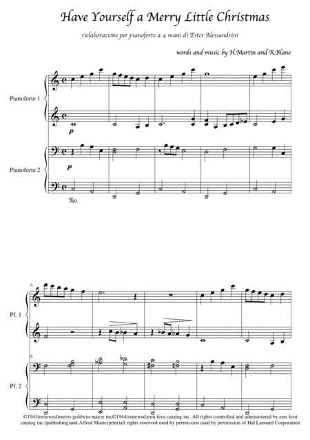 Have Yourself A Merry Little Christmas From Meet Me In St Louis 4 Hands Sheet Music