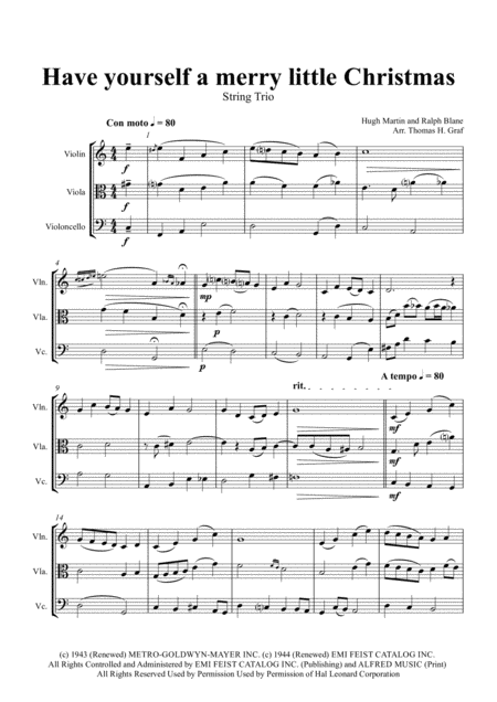 Free Sheet Music Have Yourself A Merry Little Christmas From Meet Me In St Louis String Trio