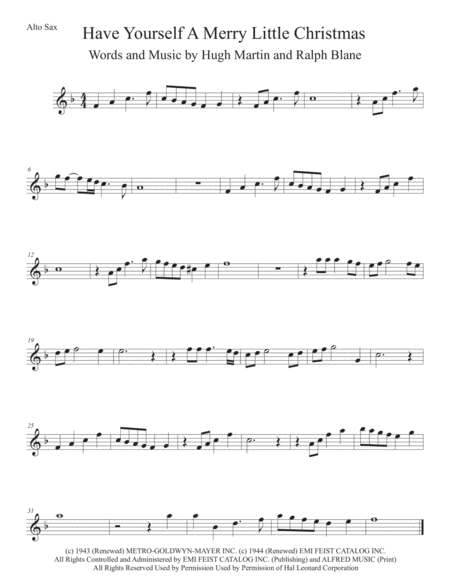 Free Sheet Music Have Yourself A Merry Little Christmas Original Key Alto Sax