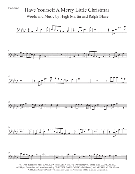 Have Yourself A Merry Little Christmas Original Key Trombone Sheet Music