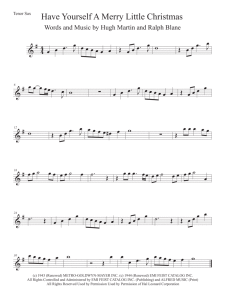 Free Sheet Music Have Yourself A Merry Little Christmas Tenor Sax