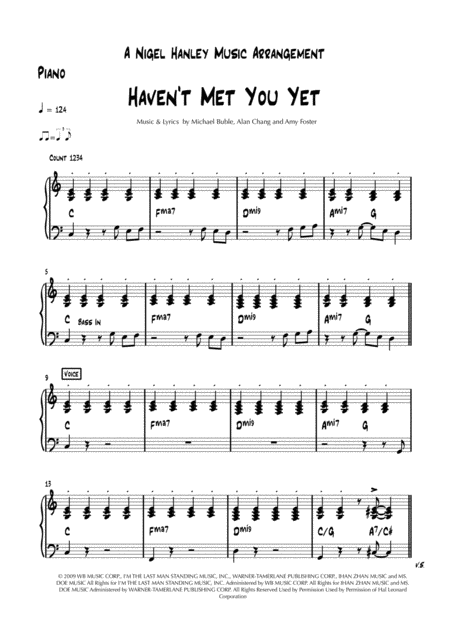 Havent Met You Yet Michael Bubl 8pc Pop Rock Band Chart In C Sheet Music