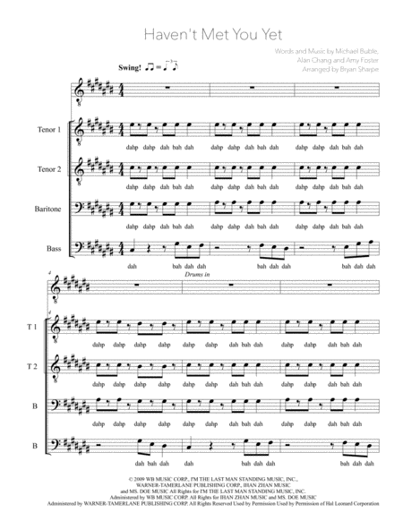 Free Sheet Music Havent Met You Yet Ttbb A Cappella