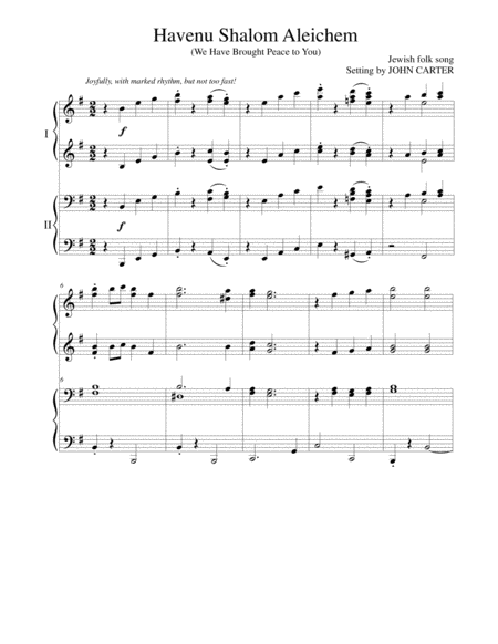 Free Sheet Music Havenu Shalom Aleichem We Have Brought Peace To You
