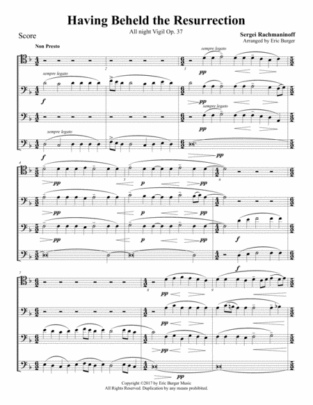 Having Beheld The Resurrection For Trombone Or Low Brass Quartet Sheet Music