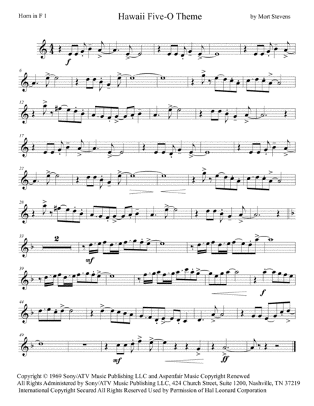 Free Sheet Music Hawaii Five O Theme