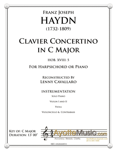 Haydn Clavier Concerto In C Major Hob Xviii 5 Reconstructed By Lenny Cavallaro Sheet Music