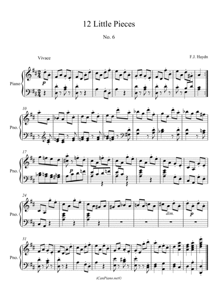 Haydn Little Piece No 6 In D Mahor Sheet Music