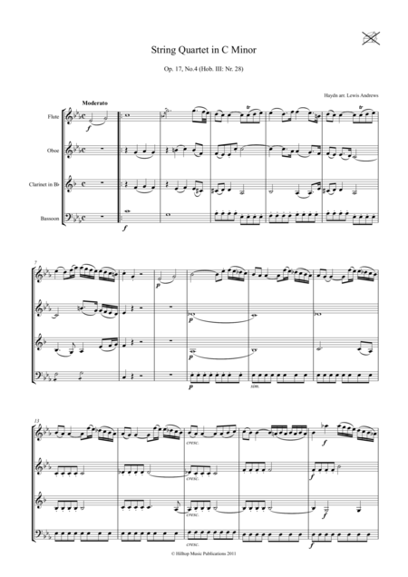 Free Sheet Music Haydn Quartet N C Minor Op 17 No 4 Arr Woodwind Quartet