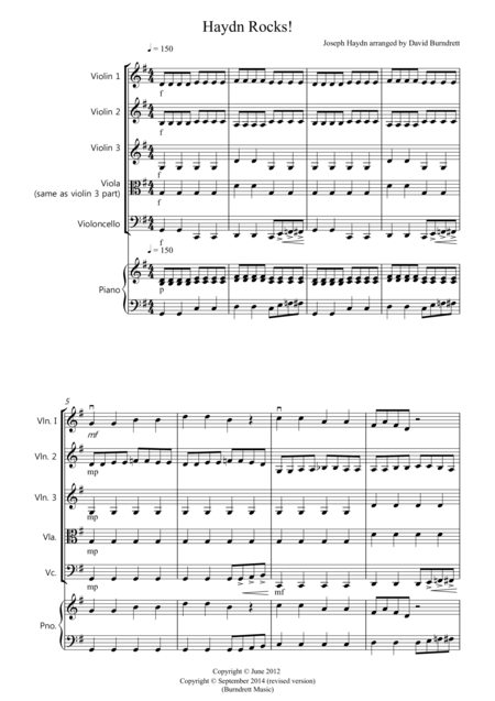 Free Sheet Music Haydn Rocks For String Quartet