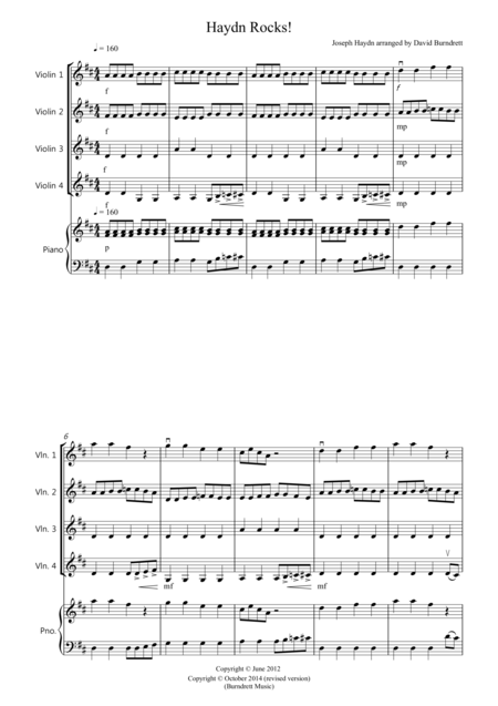 Free Sheet Music Haydn Rocks For Violin Quartet