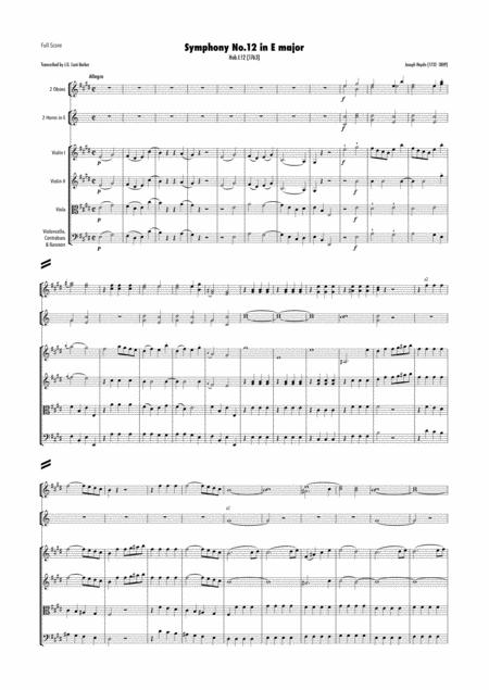 Haydn Symphony No 12 In E Major Hob I 12 Sheet Music