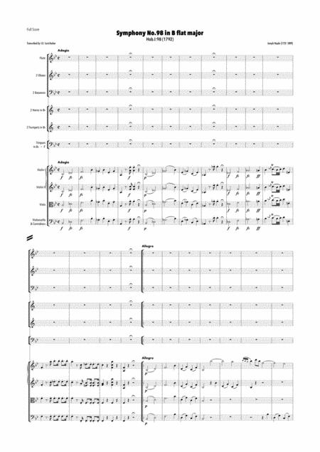 Haydn Symphony No 98 In B Flat Major Hob I 98 Sheet Music