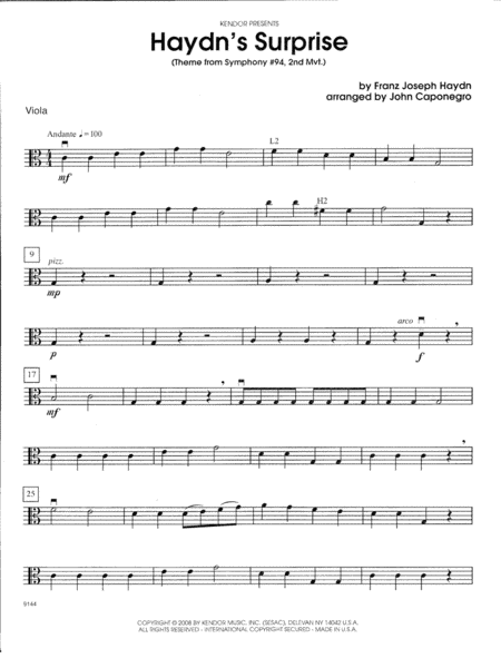 Haydns Surprise Theme From Symphony 94 2nd Mvt Viola Sheet Music