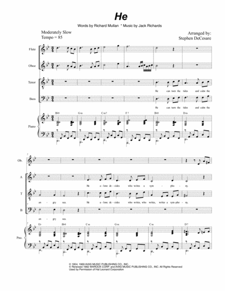 He For Vocal Quartet Satb Sheet Music