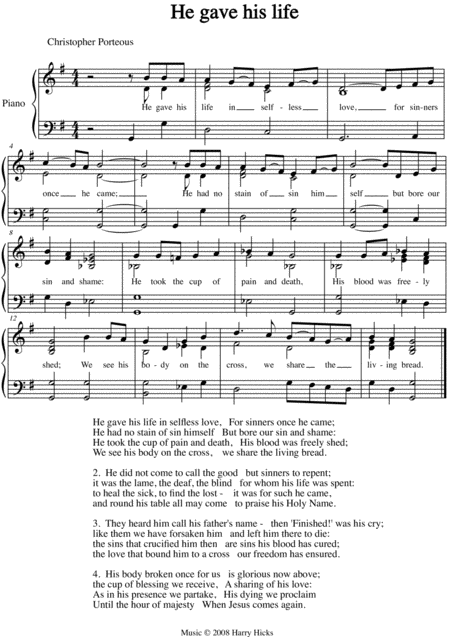 He Gave His Life A New Tune To A Wonderful Old Hymn Sheet Music