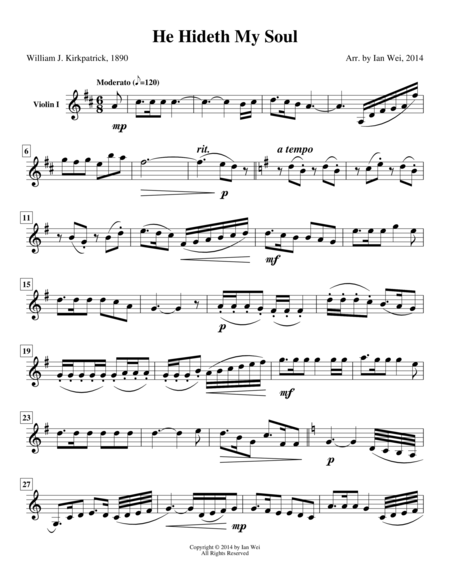 Free Sheet Music He Hideth My Soul For String Quartet