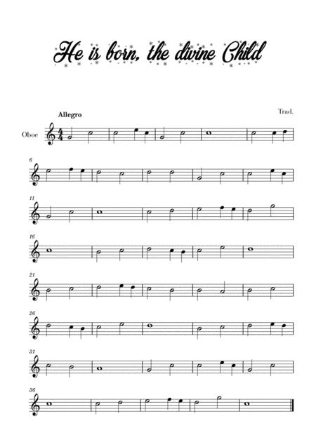 Free Sheet Music He Is Born The Divine Child For Oboe