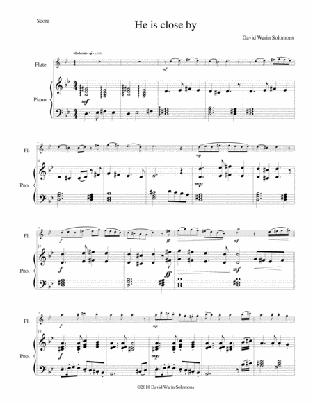 Free Sheet Music He Is Close By For Flute And Piano