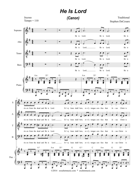 Free Sheet Music He Is Lord Canon